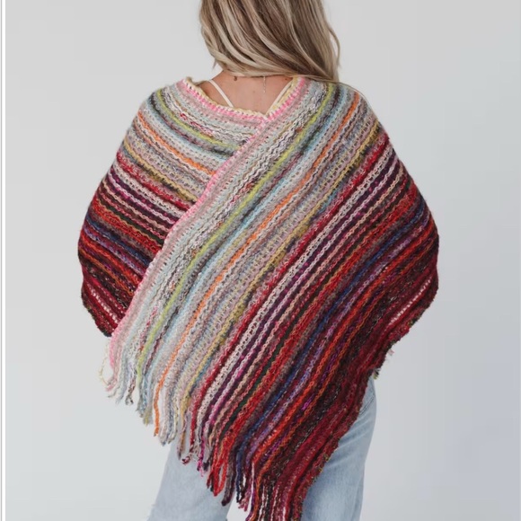 Multicolor Striped Knit Poncho - Picture 5 of 5